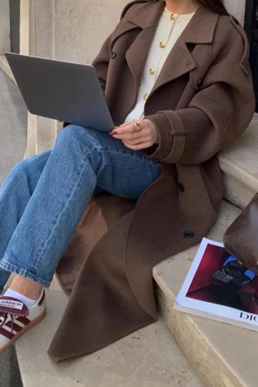 Color Long Sleeve Trench Overcoat