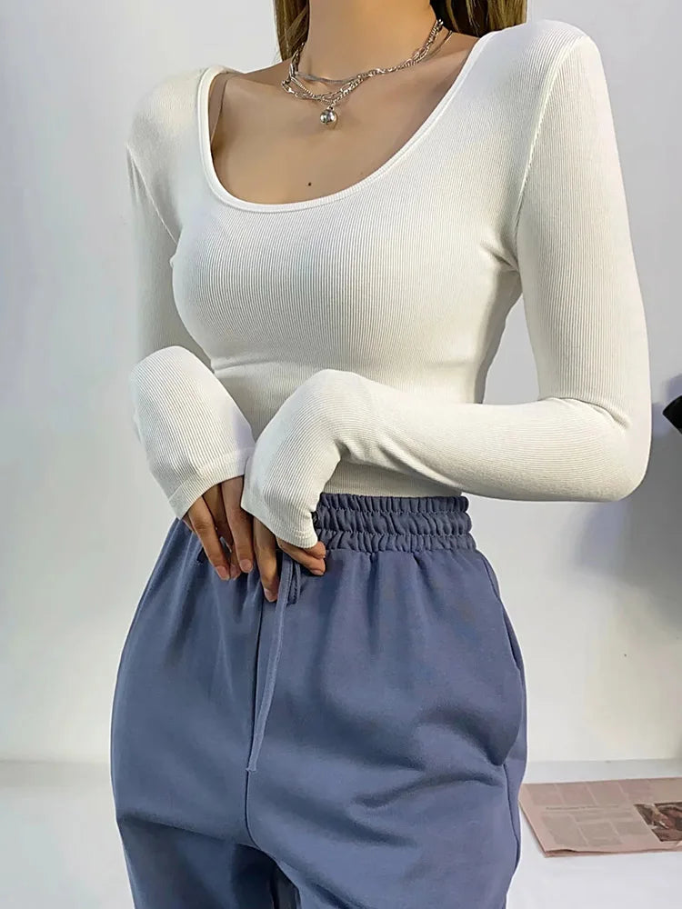 Clothing Tops Fit Elastic Cotton O-neck Full Sleeve T-shirt