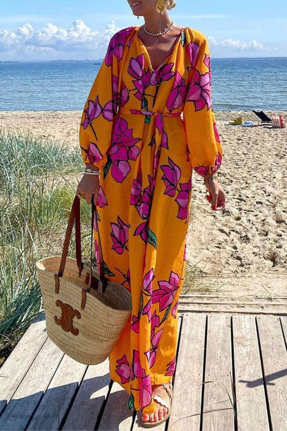 Gramercy Garden Print Pocket Belted Long Sleeve Maxi Dress