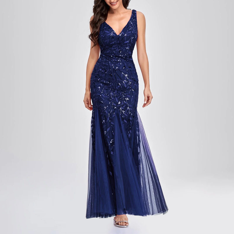 Long Ball Gowns for Sparkly Formal Chiffon Sequin Dress V Neck Prom Maxi Dress Bodycon Mermaid Evening Gowns