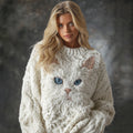 Comstylish Women's Cute Cat Face Embroidered Cozy Knit Pullover Sweater