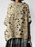 Women's Elegant Floral Cotton and Linen Top