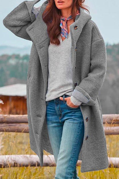 Color Hooded Single Breasted Wool Coat