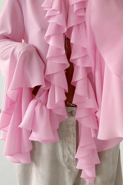 Ruffle Trim Button Blouse