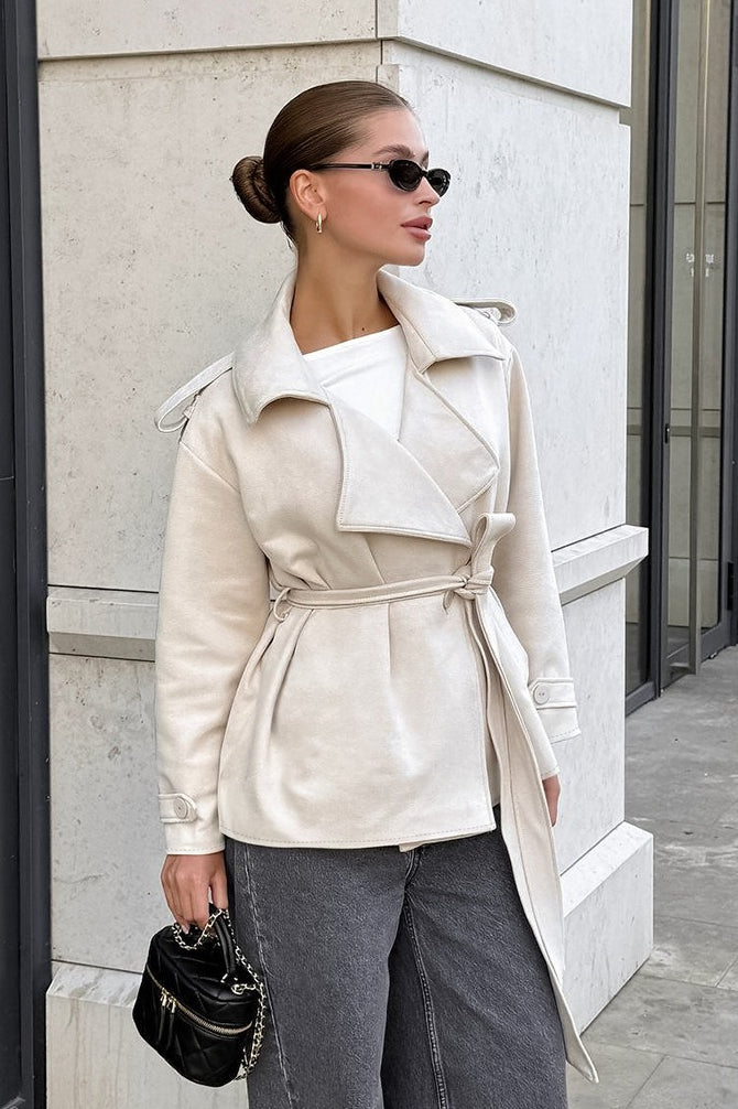 Suede Tie Waist Thickened Warm Coat