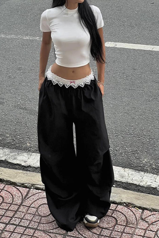 Street Style Lace-panel Cargo Pant