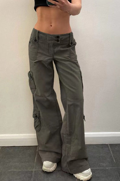 Multi-pocket Mid-waisted Denim Cargo Pant