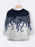 Women's Casual Japanese Art Ocean Octopus Print Top