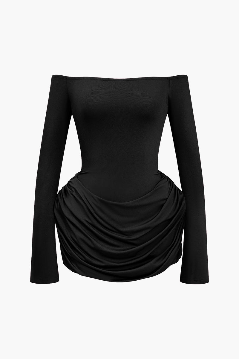 Color Y2k Ruched Off Shoulder Mini Dress