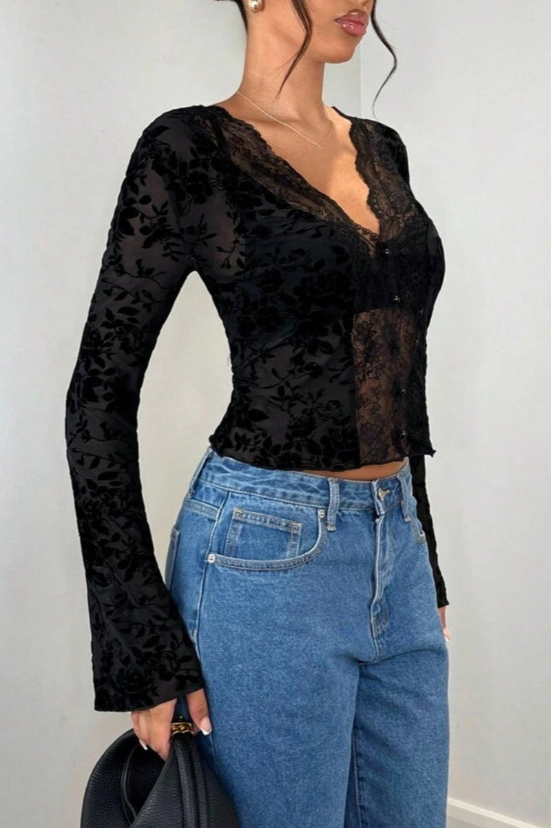 Leopard Print Lace-paneled Blouse