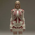 Women's Vintage Halloween Skeleton Bones Rose Art Cozy Knit Mini Sweater Dress artswardrobe