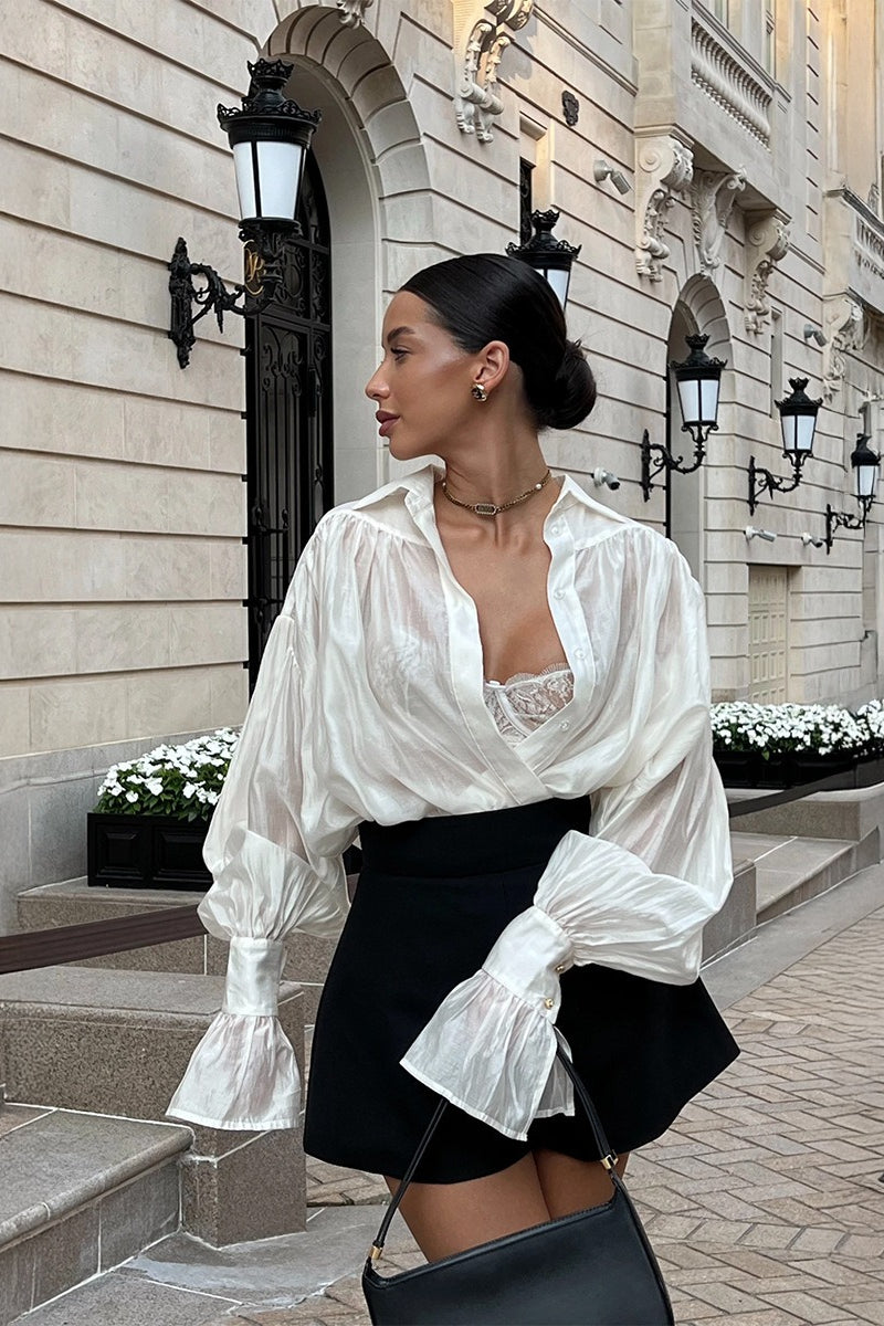 Satin Lantern Sleeve Blouse