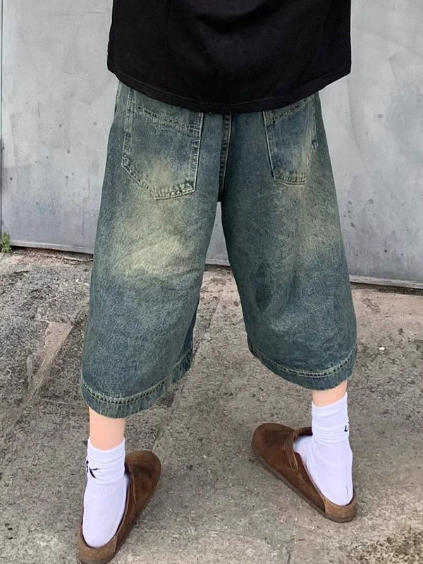 Blue American Washed Aged Denim Shorts