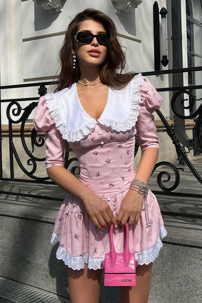 Peter Pan Collar Short Sleeve Mini Dress