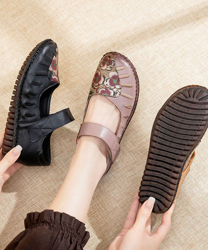 Buckle Strap Flats Light Purple Splicing Cowhide Leather
