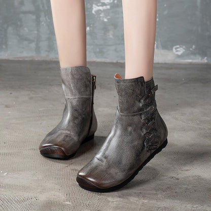 Cozy Side Zippers Leather Flats Martin Boots