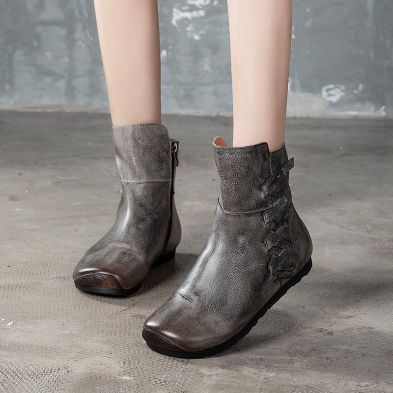 Cozy Side Zippers Leather Flats Martin Boots