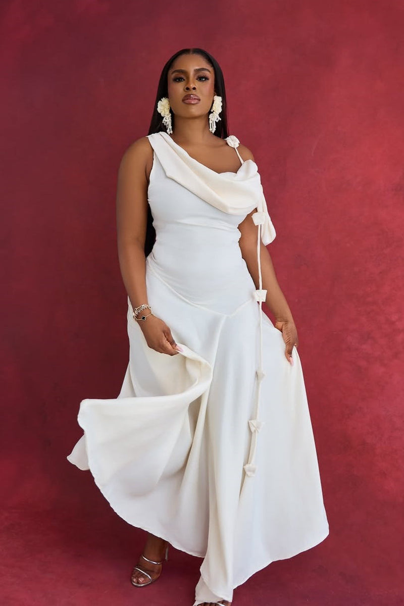 Asymmetrical Shoulder Cowl Neck Cami Maxi Dress