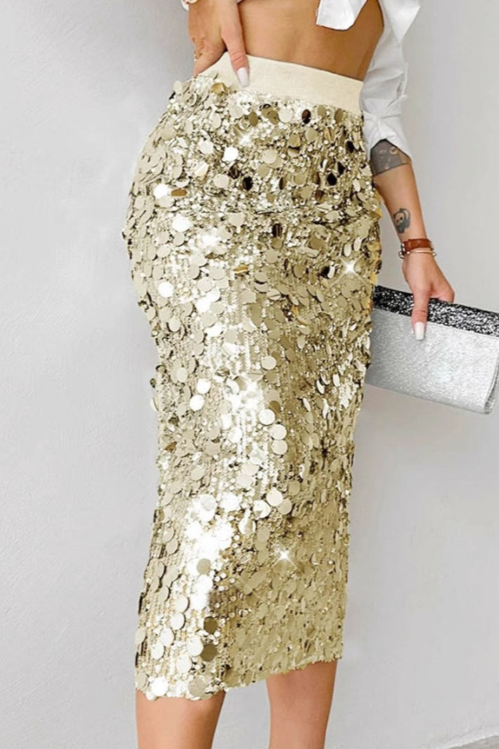 Sequin High Waist Midi Skirt