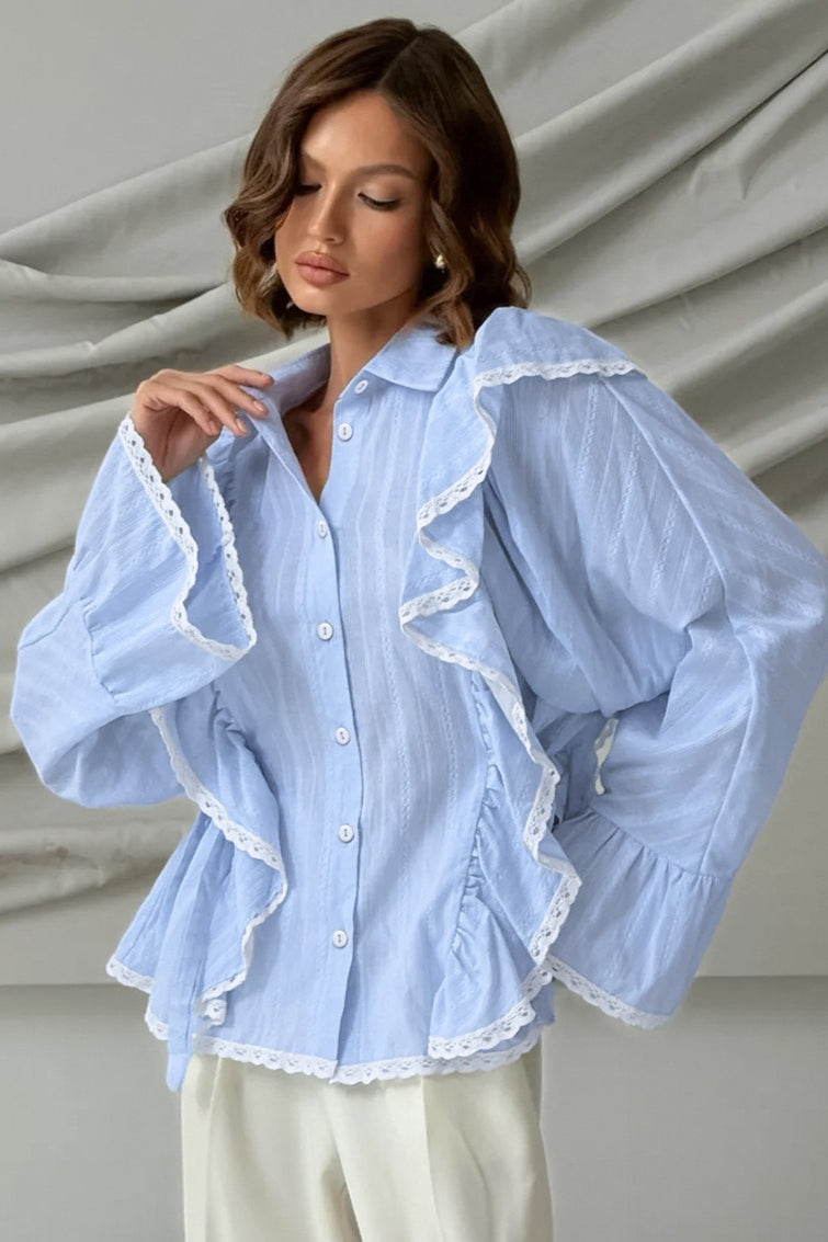 Jacquard Bell Sleeve Loose Blouse