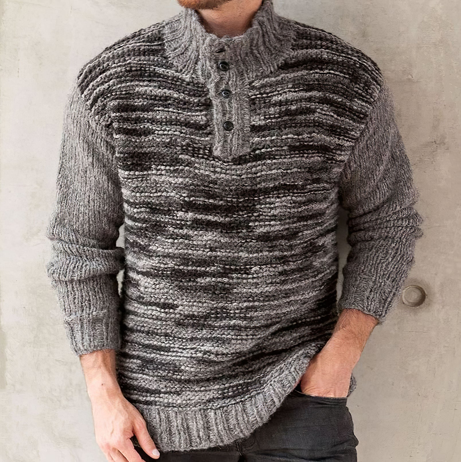 Men's Rough Pattern Button Stand Collar Sweater artswardrobe