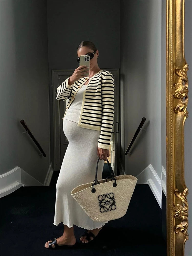 Striped Knit 2 Piece-set Shorts Zebra Printed Cardigan and High Waist Patchwork Shorts Sets Knitwear Outfits