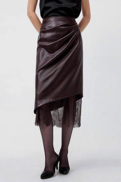 Lace Trim Leather Skirt