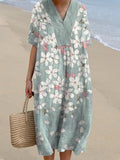 Cherry Blossom Print Linen Blend Dress