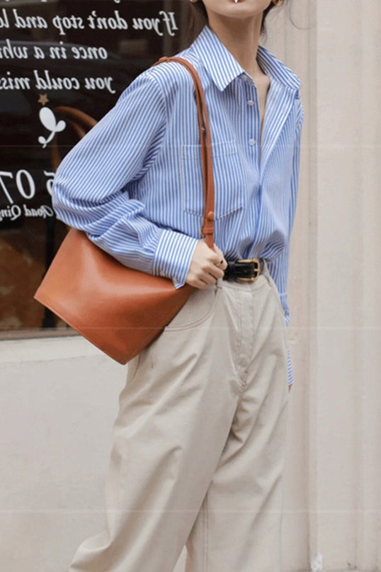 Blue Stripe Long Sleeve Blouse