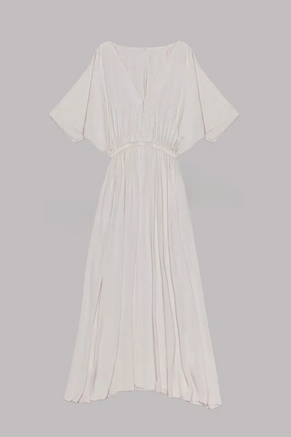Soft and Kimono Sleeve Stretchy Waist Pocketed Slit Maxi Dress