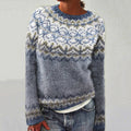 Retro Snowflake Wave Pattern Contrast Print Crew Neck Sweater elevenforest