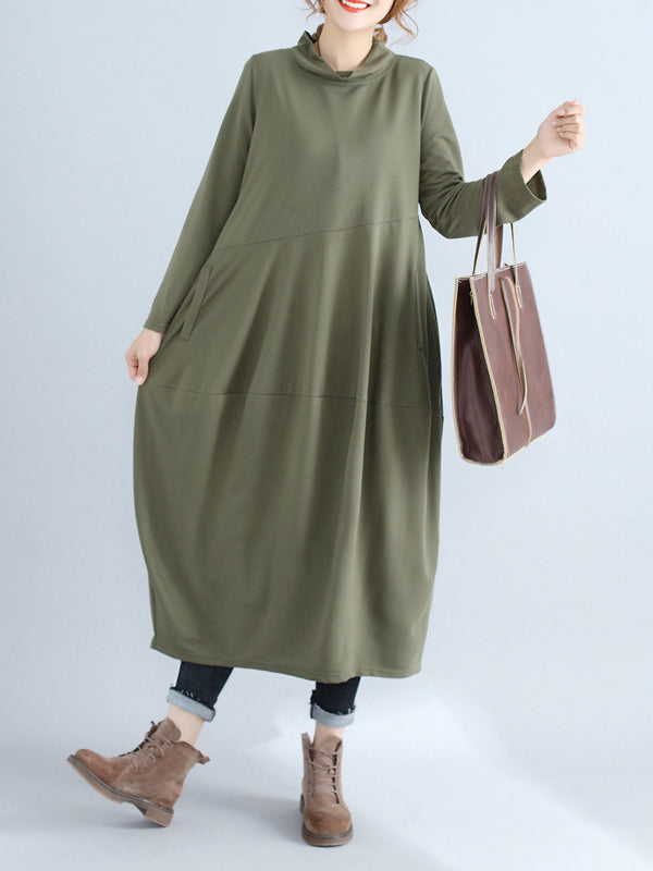 Loose Color Hooded Midi Dresses