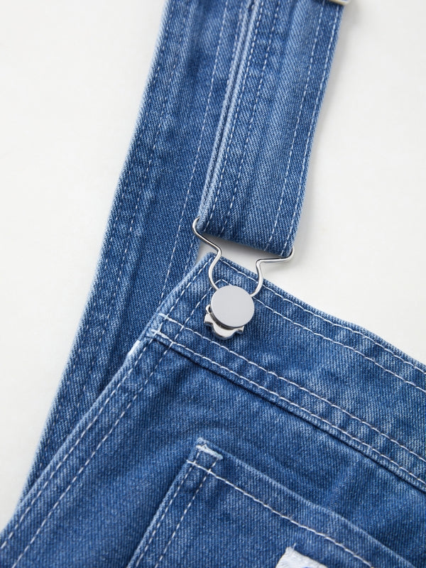 Blue Washed Effect Boyfriend Denim Overalls