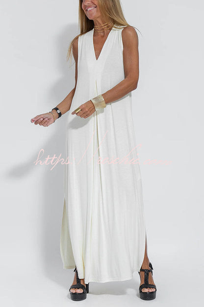Is Eternal Knit Color Sleeveless Slit Maxi Dress