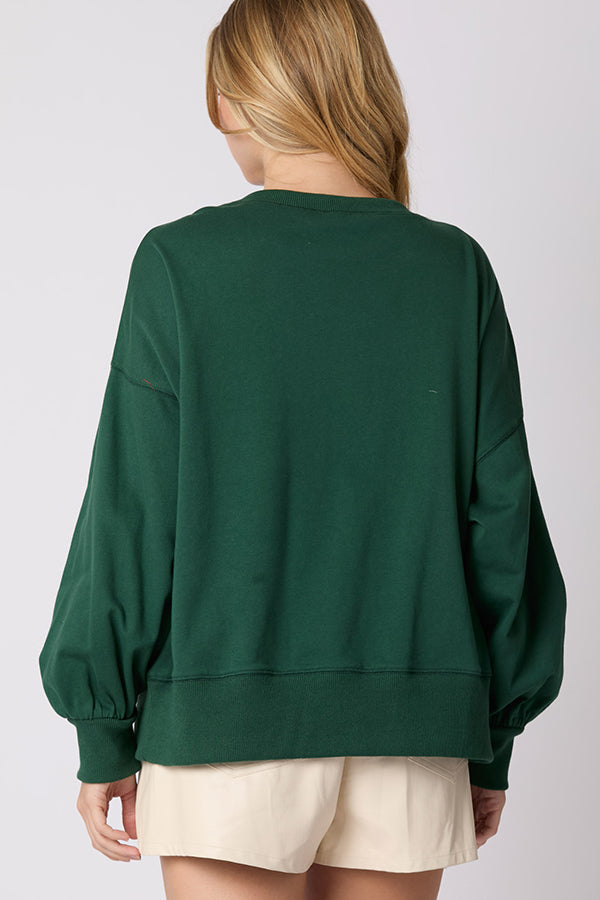 Christmas Bow Embellished Long-sleeved Sweatshirt