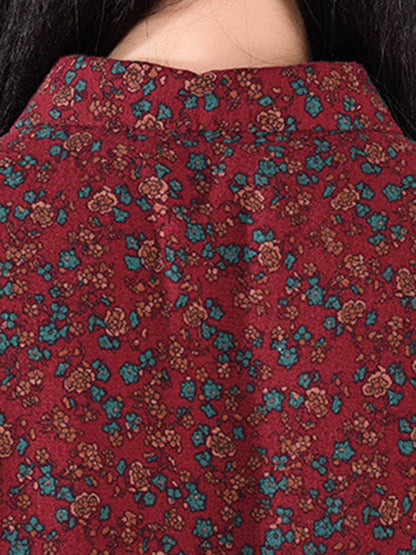 Original Lapel Frenum Printed Midi Dress