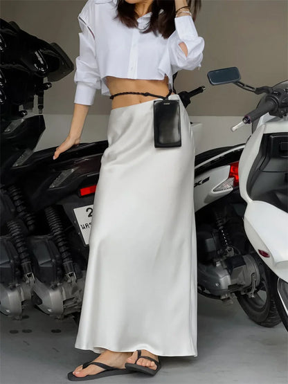 White High Waist Maxi Skirt for Party Holiday Slim Outfits Summer Basic Long Skirt