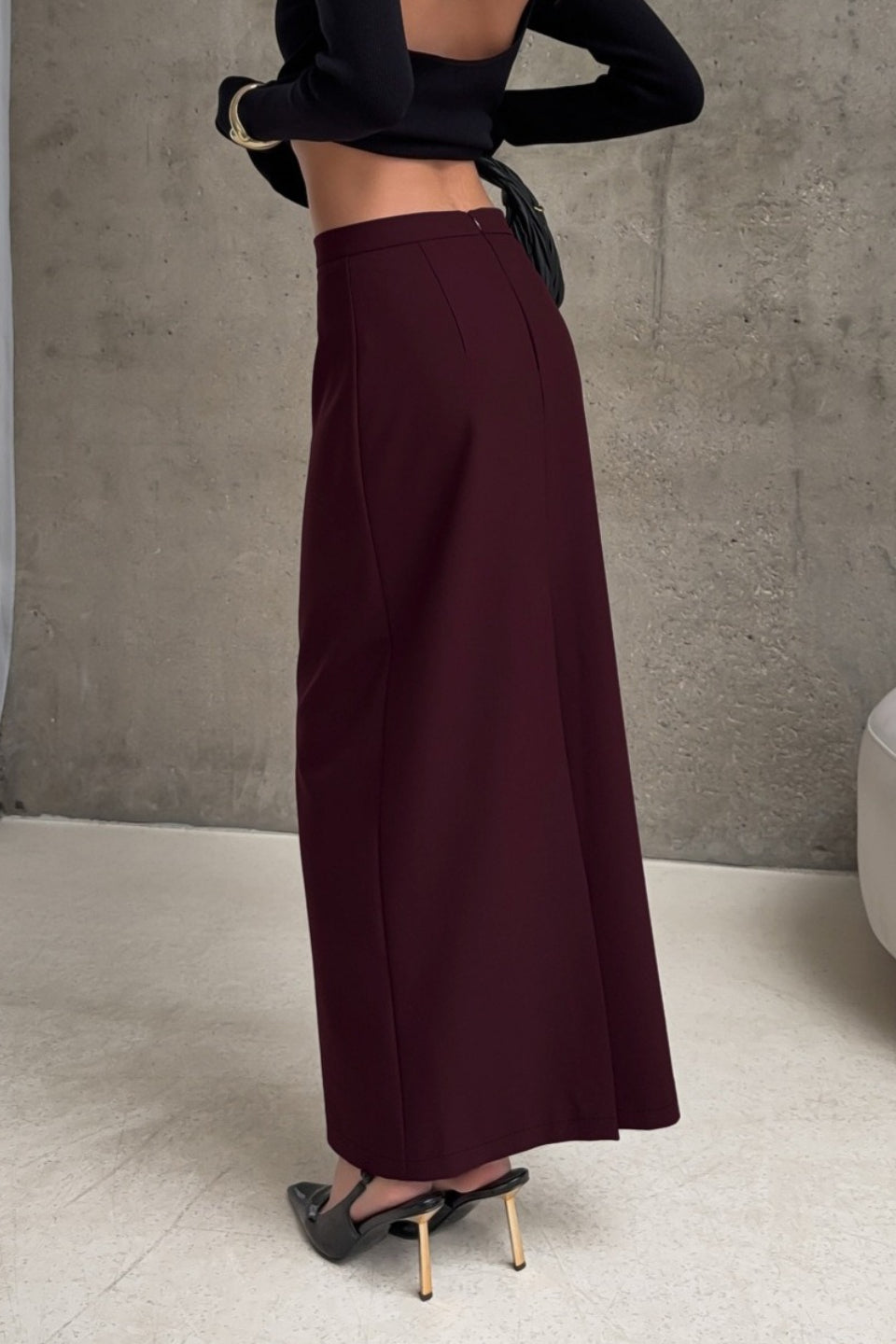High Waist Straight Slit Long Skirt