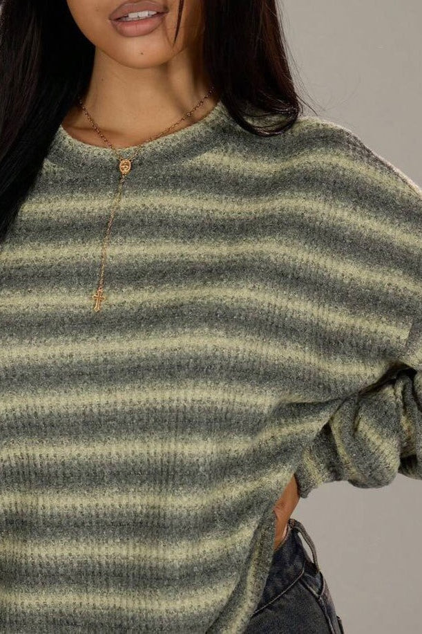 Relaxed Striped Knit Pullover Blouse