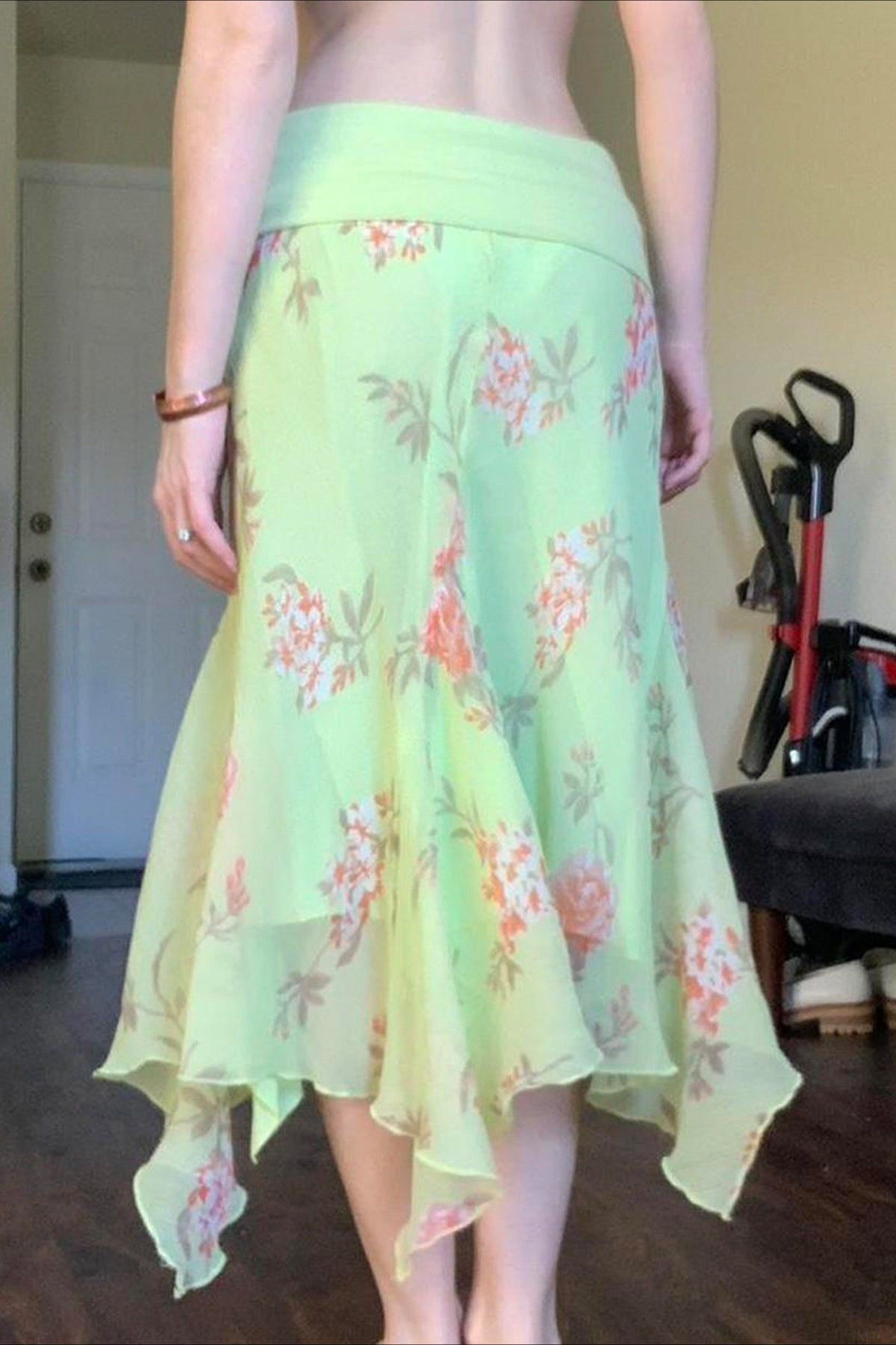 Ruffle Asymmetric Sheer Mesh Vacation Maxi Skirt