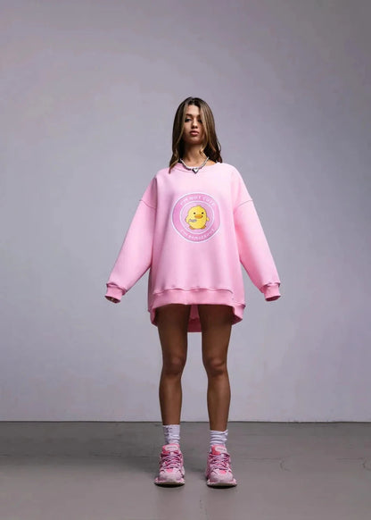 Charming Duck Graphic Oversized Pink Sweatshirt