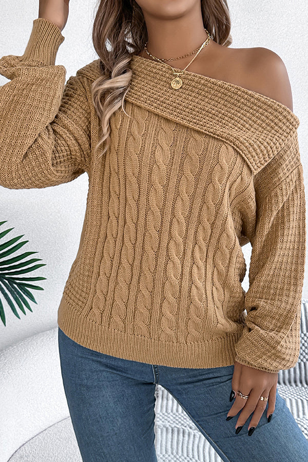 Color One Shoulder Long Sleeve Knitted Sweater