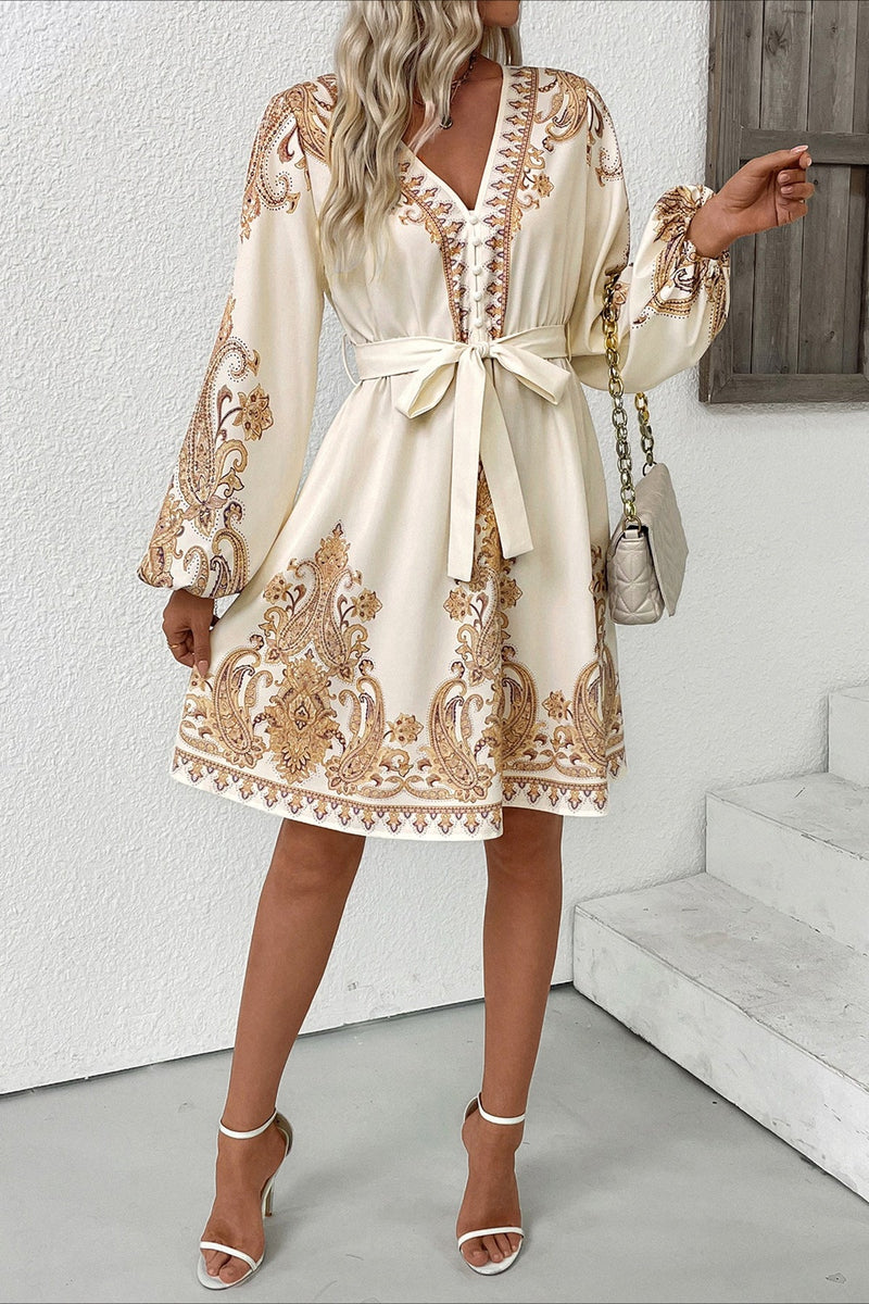 Paisley Print V Neck Mini Dress