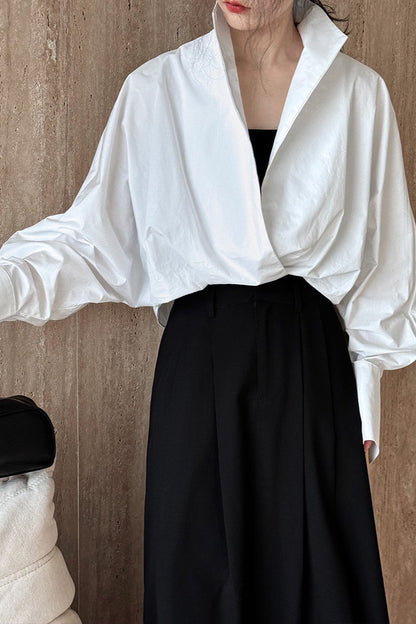 Stand Collar Deep V Layering Blouse