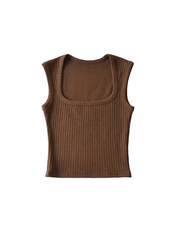 Crop Tops Summer Tank Top Sleeveless Thin Knit Basic Outwear Elastic Camis