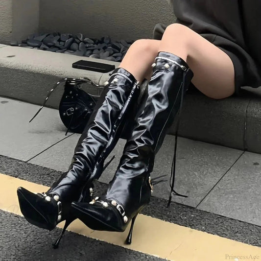 Dark Knight Style Pointed Toe Tall Boot