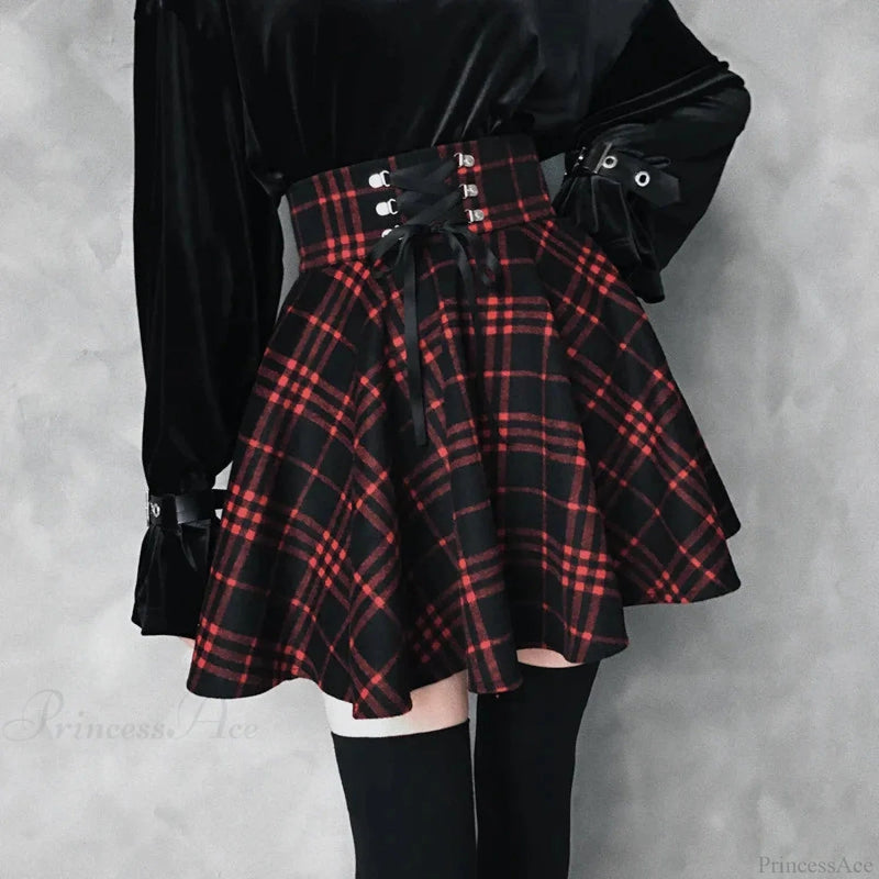 Dark Lolita Lace-up Wool Skirt
