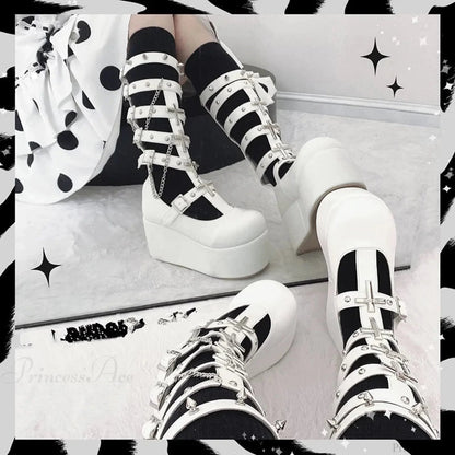 Dark Rebel Metal Chain Platform Chunky Boot