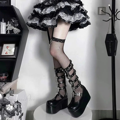 Dark Rebel Metal Chain Platform Chunky Boot