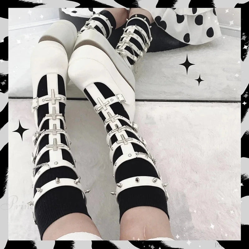 Dark Rebel Metal Chain Platform Chunky Boot